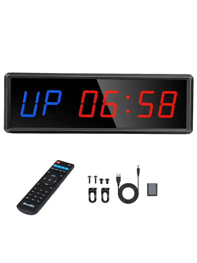 Seesii Timer 1.5" Digital Countdown Clock Stopwatch With Remote LED Interval Timer Clock For Home Gym Fitness Crossfit Equipment