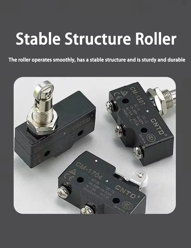 Micro Limit Switch CNTD CM‑1743 CM‑1743N Long Roller Lever 15A 250VAC 1NO1NC Plastic Housing Travel Switch for Industrial Machin