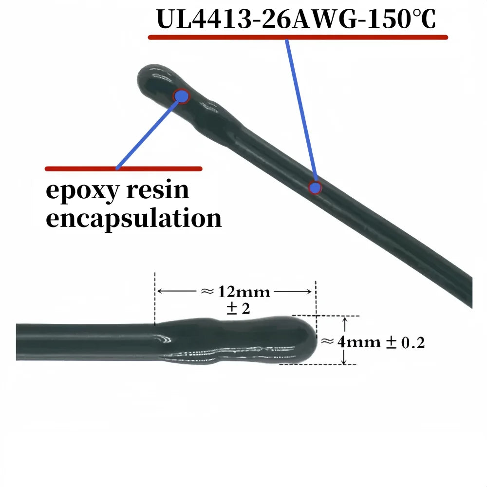 New Energy Vehicle Lithium Battery Temperature Sensor NTC Thermistor 10/100K Water Drop Temperature Probe B3435/4150 50CM 1M