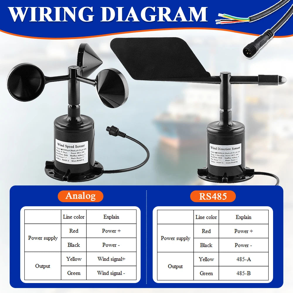60m/s Weather Station Outdoor 3 Cup Anemometer Sensor Polycarbon Fiber Wind Speed Wind Direction Sensor Output RS485 4-20MA 0-5V