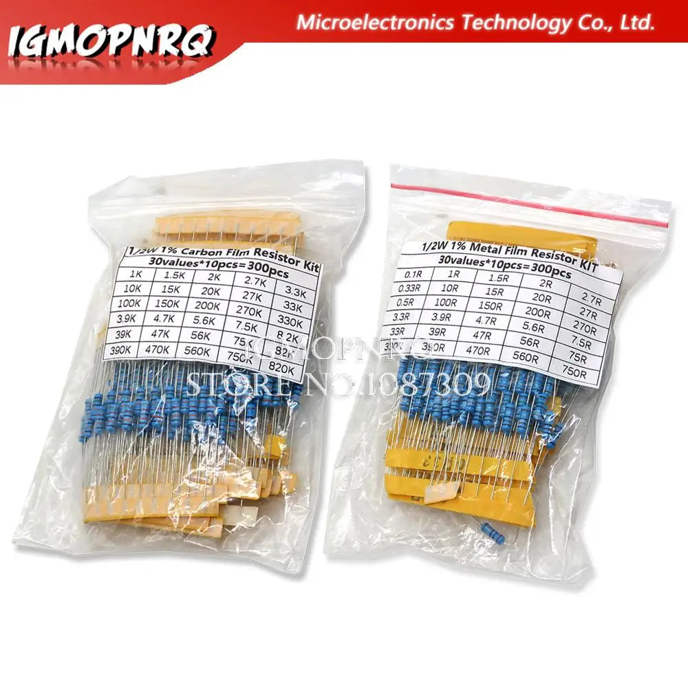 150PCS 300PCS 1/4W 1/2W 1W 2W 3W Resistance 1% Metal Film Resistor Assortment Kit Set 30Values Each 5/10PCS 1~750 1K~820K Ohm