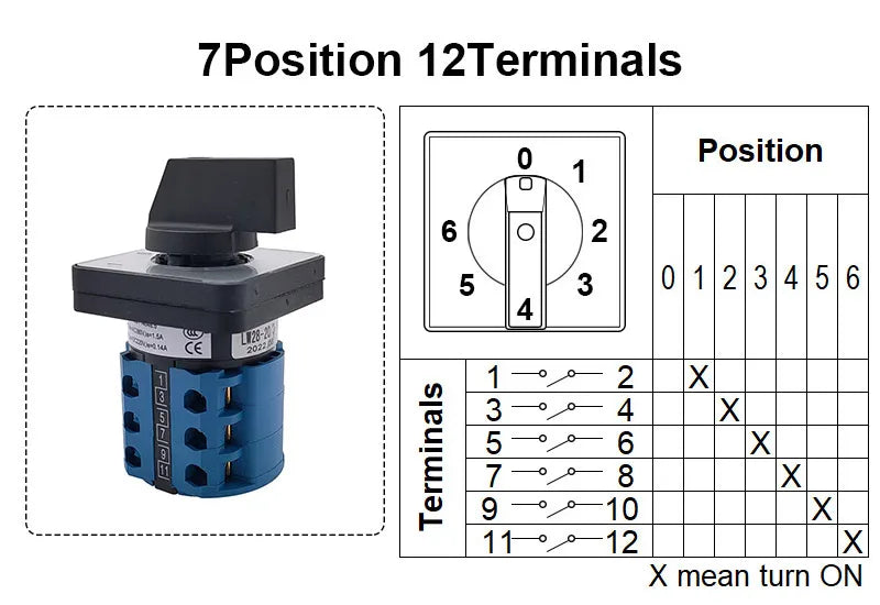 Electric 3/4 Position 12Terminals Rotary Cam Changeover Switch 500V 20A LW28-20