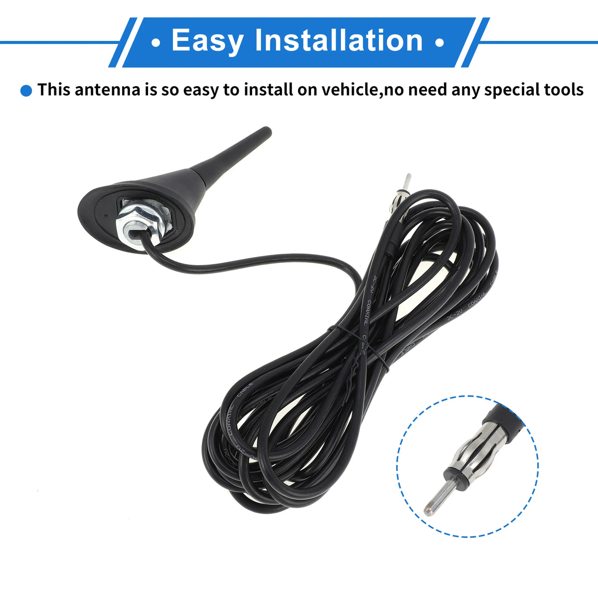 UXCELL AM/FM Radio Signal Antenna Mount 6.5cm Car Radio Aerial with 15-300cm Cable Black Rubber ABS Metal Automotive Electronics