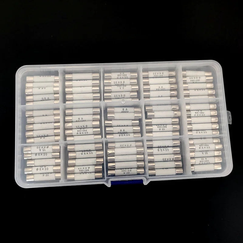 75Pcs Ceramic Fuse Assortment Kit 6x30mm 250V Fuses Set (0.5A to 30A) Replacement for Home Appliances & Electronics
