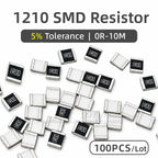 100pcs 1210 SMD Resistor 5% Thick Film Chip Resistor 1R 4.7R 10R 100R 220R 470R 1K 2K 2.2K 4.7K 10K 100K 1M for PCB DIY Repair