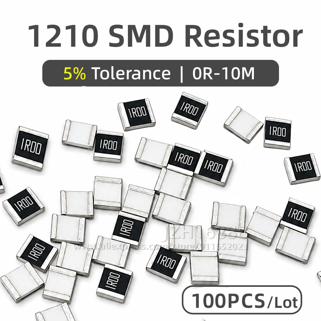 100pcs 1210 SMD Resistor 5% Thick Film Chip Resistor 1R 4.7R 10R 100R 220R 470R 1K 2K 2.2K 4.7K 10K 100K 1M for PCB DIY Repair