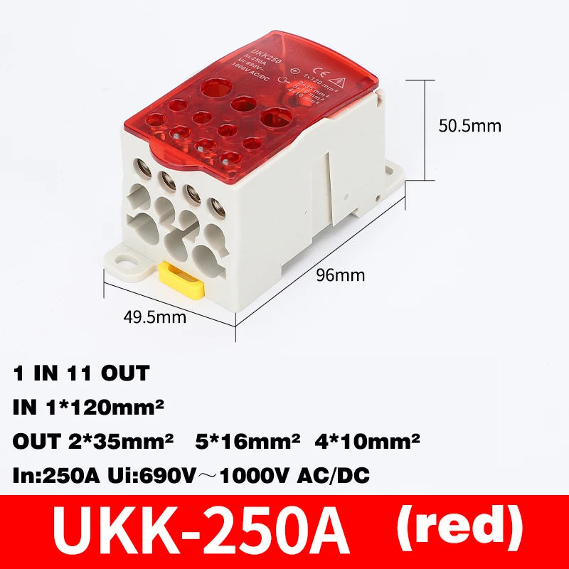 Din Rail Terminal Block UKK 80A/125A/160A/250A/400A Distribution Box One In Several Out Unipolar Junction Box Wire Connector