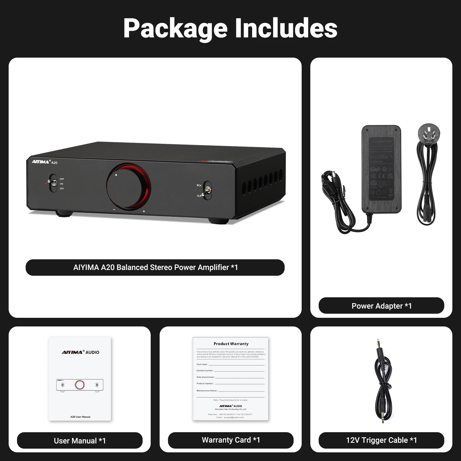AIYIMA A20 PFFB Stereo Power Amplifier TPA3255 HiFi 2.0 Audio Amp 300Wx2 with XLR/RCA Fully Balanced Input HPF High Pass Filter