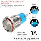 12/16mm Flat LED Illuminated Reset Latching Ring LED Metal Push Button Switch Waterproof On Off with Power Symbol