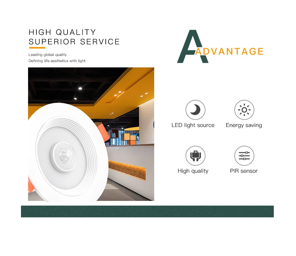 5W 10W 15W 20W PIR Motion Sensor Downlight 85-265V Human Infrared Induction LED Spotlight for Entrance Corridor Hallway Stairs