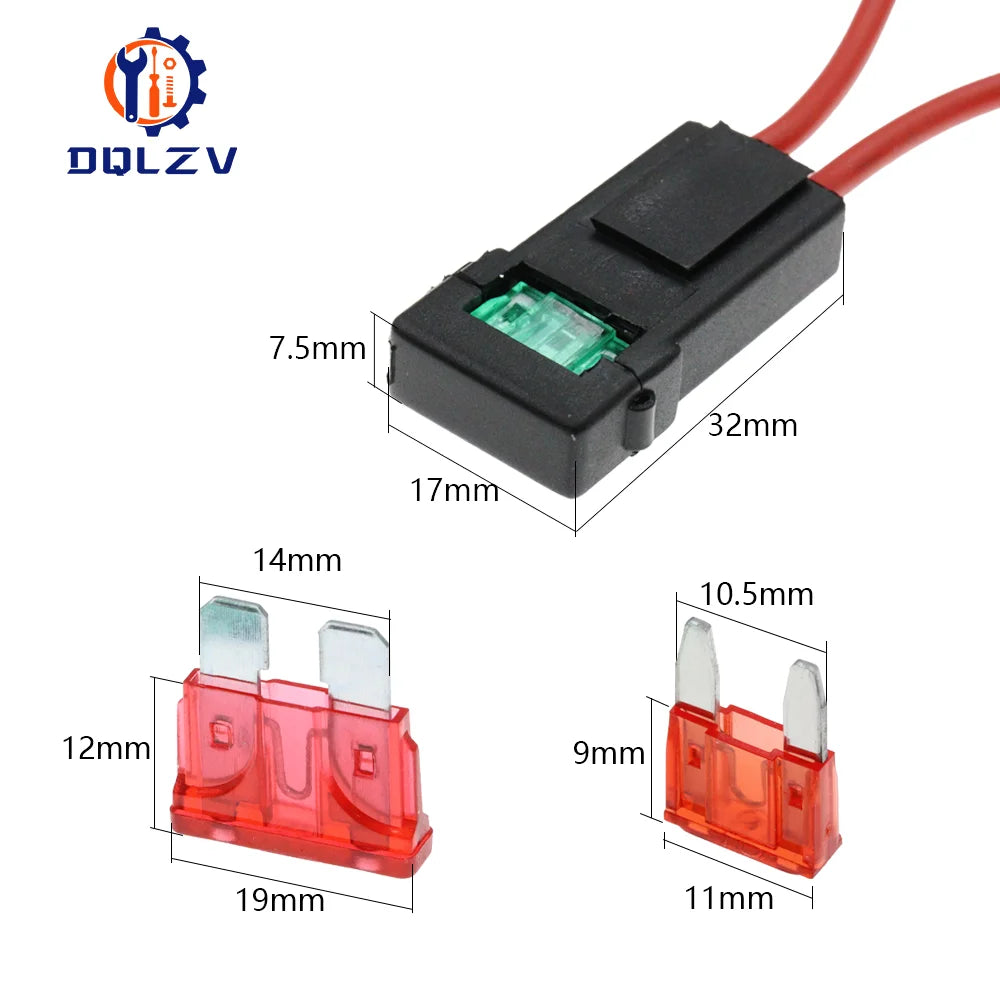 Medium ATC Fuse Holder In-line 18/16AWG Wire Copper 32V Power Blad with Small Fuse and Car Blade Fuse 2A 3A 5A 7.5A 10A 15A 20A