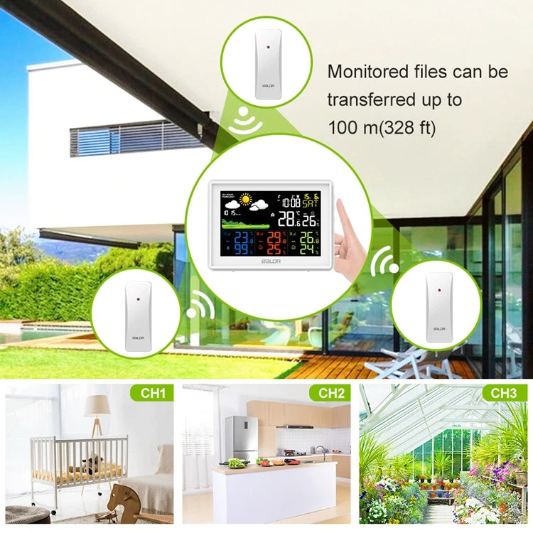 BALDR Wireless Color Weather Station Digital LCD Hygrometer Thermometer Barometer DCF Alarm Clock Calendar 3 Forecast Sensor