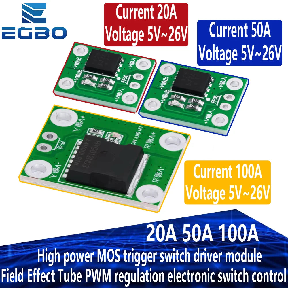 20A/50A/100A High Power MOSFET Trigger Driver Module PWM Speed Controller for Motor/Electronic Switch Control, High