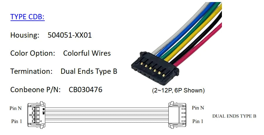 5040510401 Wire Harness, MOLEX Pico Lock 1.50mm Pitch Cable,504051-0401, 4P, Off The Shelf