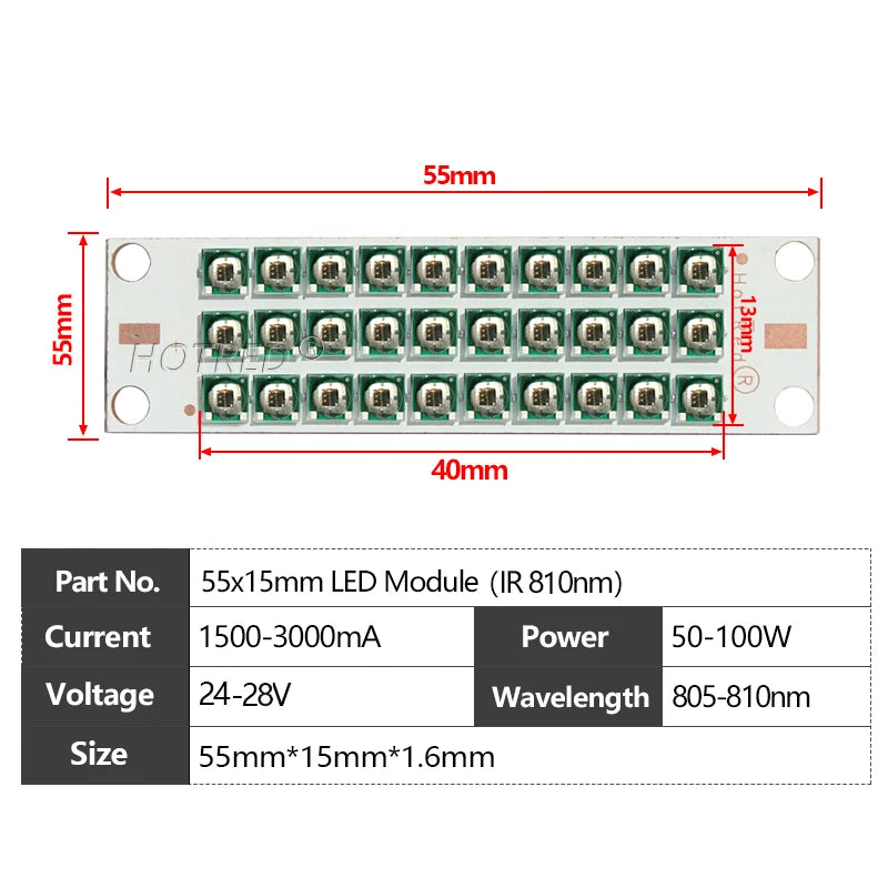 High Power LED Chip IR Infrared 730nm 810Nm 850nm 940nm Deep Red 660nm 30W 50W 100W Grow Plant Light for Night Vision CCTV Camer