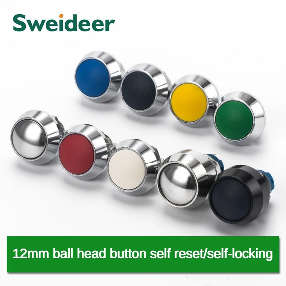 12mm Ball Round Head Metal Push Button Switch Waterproof Reset Self Locking Screw Welding Feet 3A Car Auto Horn Door Bell Swtich
