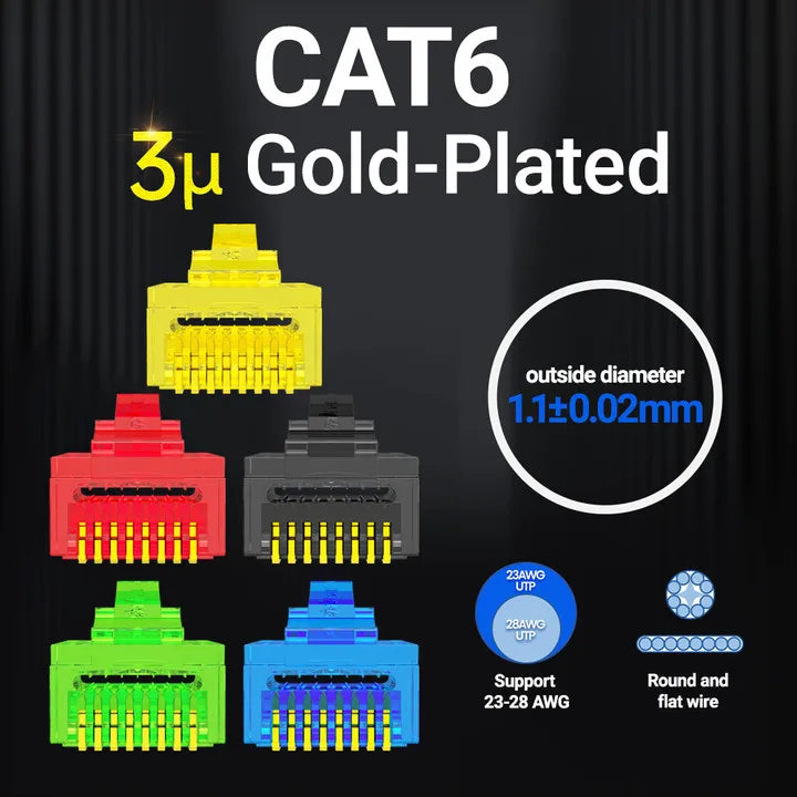 AMPCOM RJ45 Plug Cat6 Pass Through Connectors EZ to Crimp Modular Network Connector for Computer Hardware Stranded UTP Cable