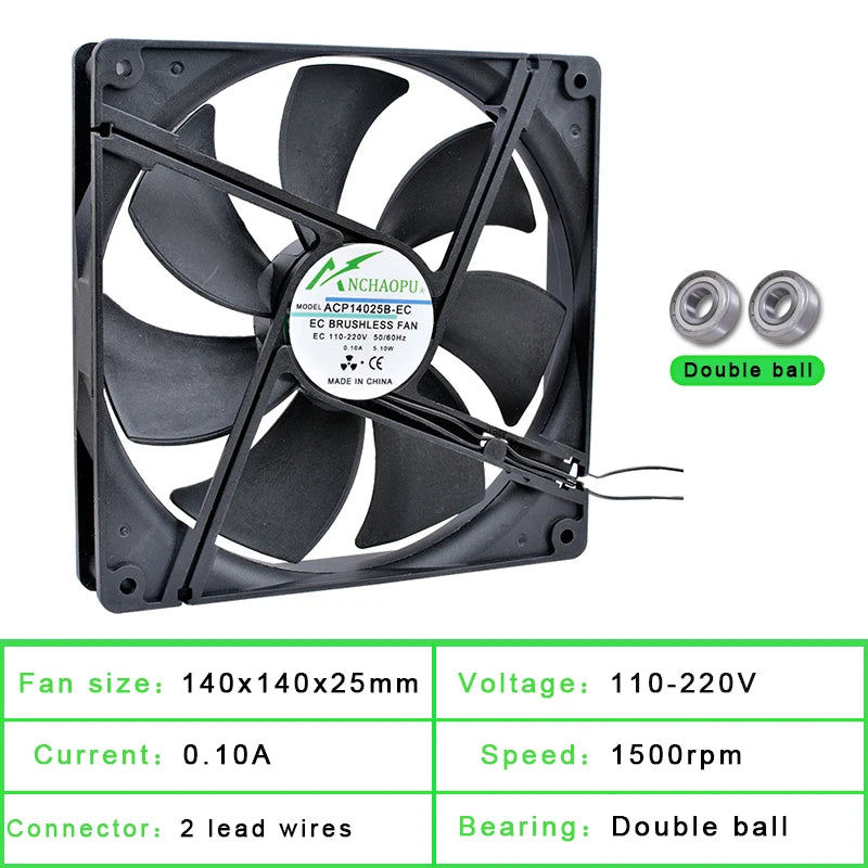 ANCHAOPU EC Brushless Cooling Fan AC 110V 120V 220V 240V Ball Bearing 2 Lines 60mm 70mm 80mm 92mm 120mm 140mm For Cabinets