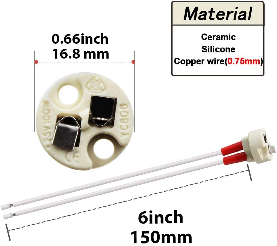 5pcs Bi-Pin Base G4 G6.35 GY6.35 GX5.3 MR16 GZ4 MR11 GU5.3 G5.3 M10 0.75mm Halogen Incandescent Led Socket Ceramic Lamp Holder