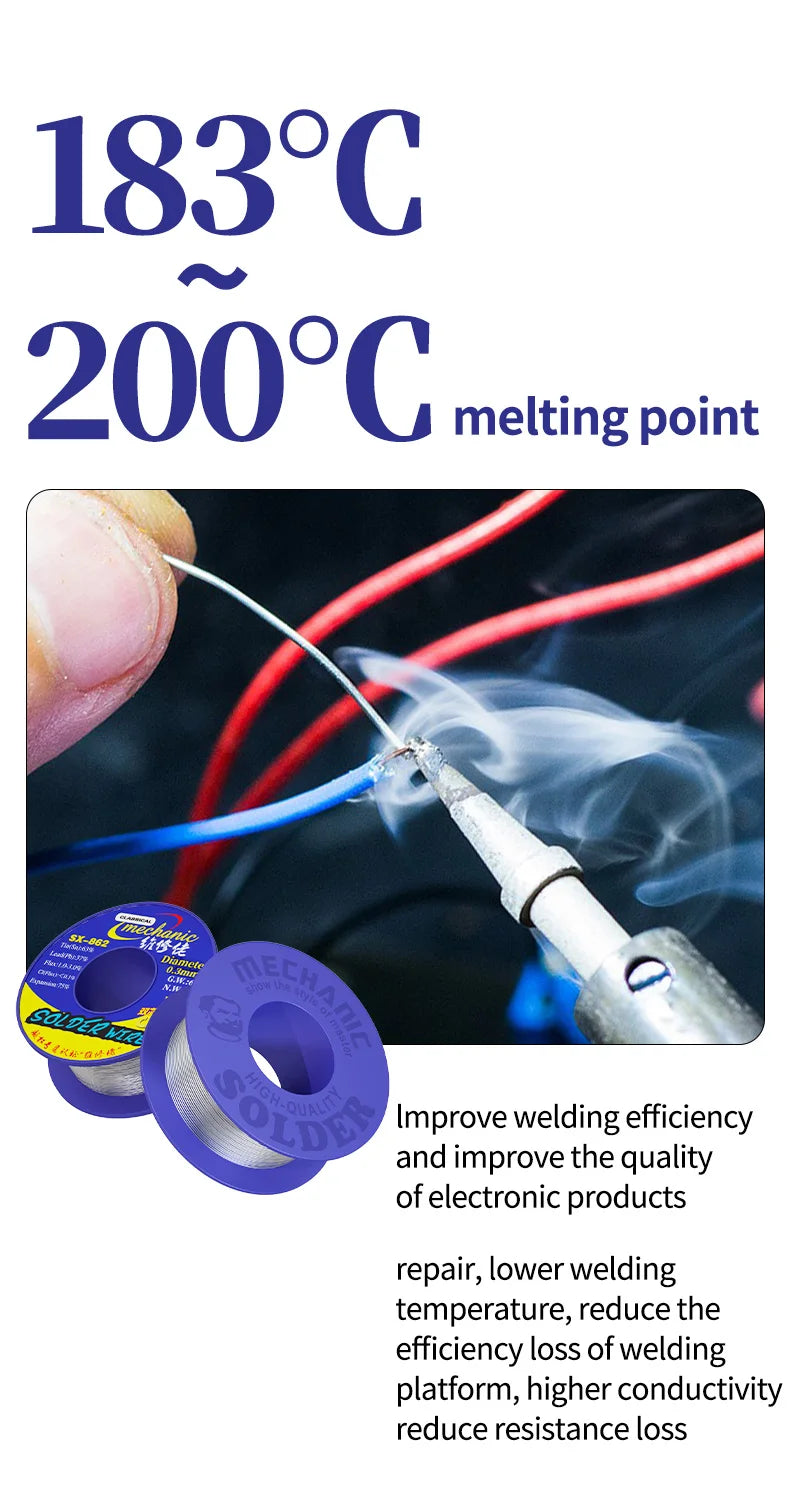 MECHANIC SX-862 60g Double Hole Rosin Core Solder Wire 183℃ Melting Point Solder Flux 1-3% No-residue High Purity Welding Cable
