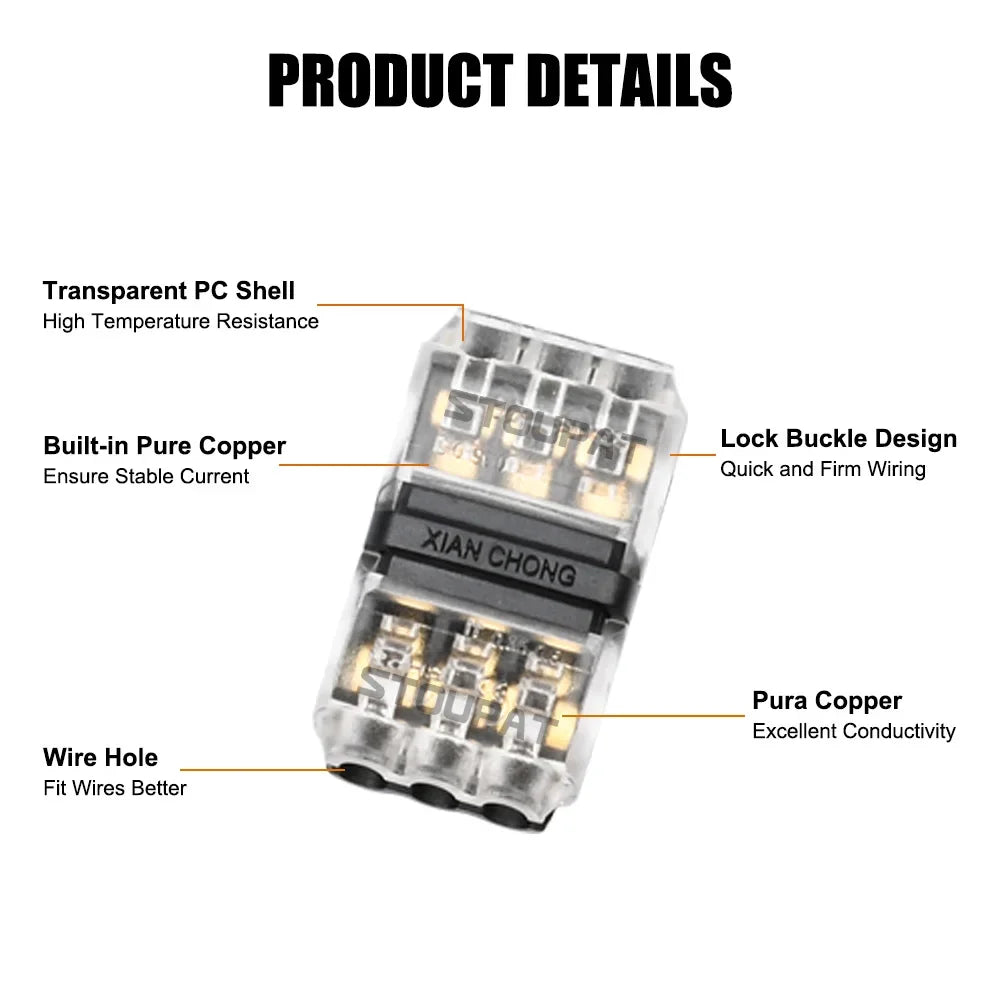 I-Type 1/2/3pin LED Wire Connector Quick Splice Cable Terminal Block for LED Strip, Audio, Car, Home Appliances Wiring AWG20-22