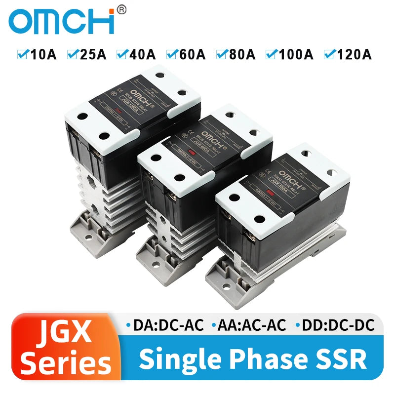 OMCH DIN Rail SSR Solid State Relay With Aluminum Heat Sink DA AA DD 3-32VDC 10A 25A 40A 60A 80A 100A 120A Single Phase Control