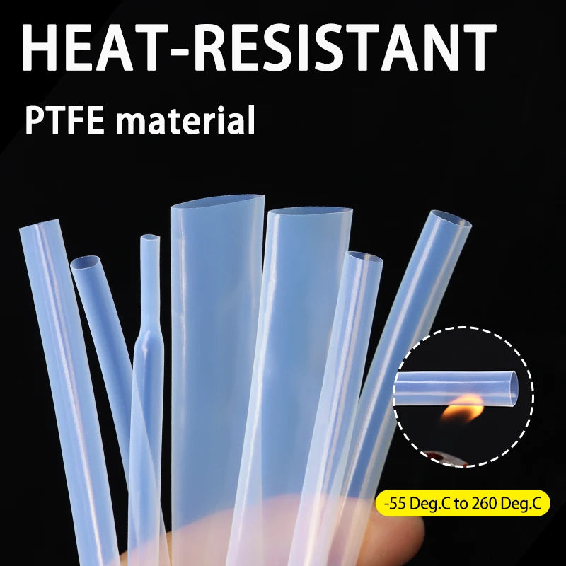 1/5m PTFE Heat Shrink Tube Transparent Diameter 0.5/1/2/2.5/4/5/6/8/10/12mm High Temperature 260℃ 1.7:1 Shrinkage Tubing