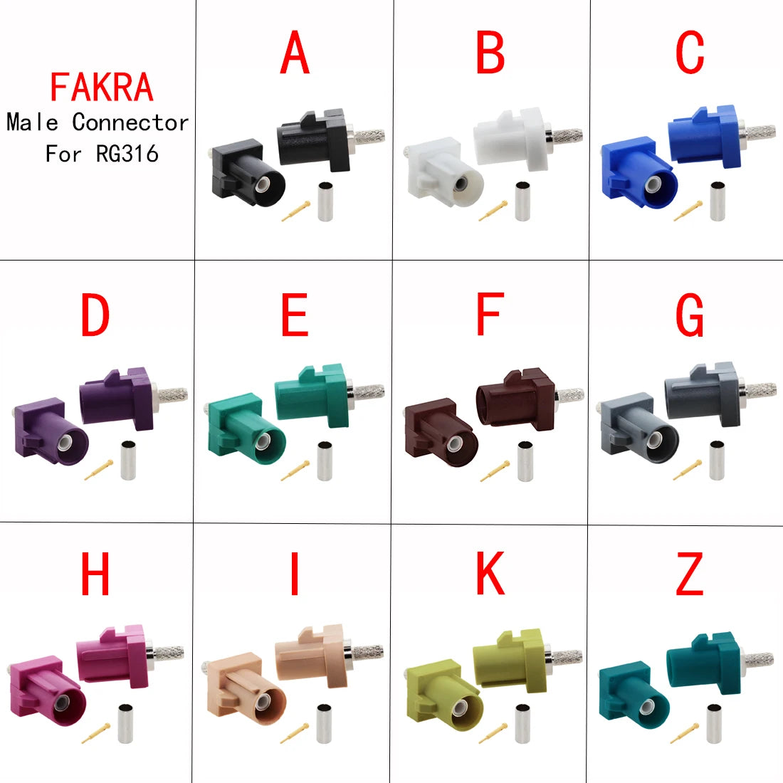 1pc  Fakra Male Plug A/B/C/D/E/F/G/H/I/K/Z RF Coaxial Connectors Soldering Wire for RG316 /RG174 Pigtail Cable Wholesale