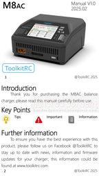 ToolkitRC M8AC Smart Lipo Battery Charger Discharger AC 200W DC 600W 20A for 1-8S LiHV Lipo Battery PD 65W FPV Model Parts Car