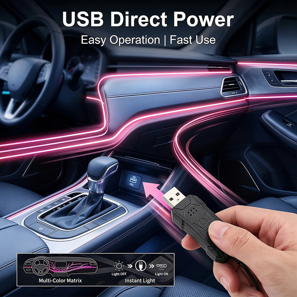 Car Interior Ambient LED Strip Lights RGB Fiber Optic Atmosphere Ultra-thin Heat-resistan Neon Lighting APP Control Decor Lamps