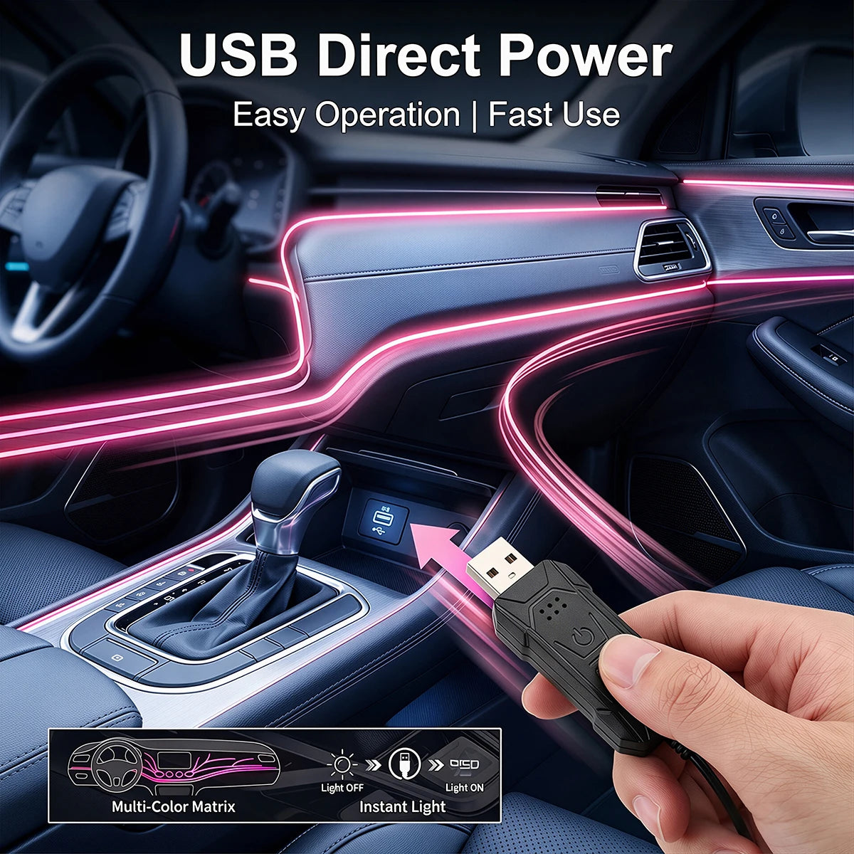 Car Interior Ambient LED Strip Lights RGB Fiber Optic Atmosphere Ultra-thin Heat-resistan Neon Lighting APP Control Decor Lamps