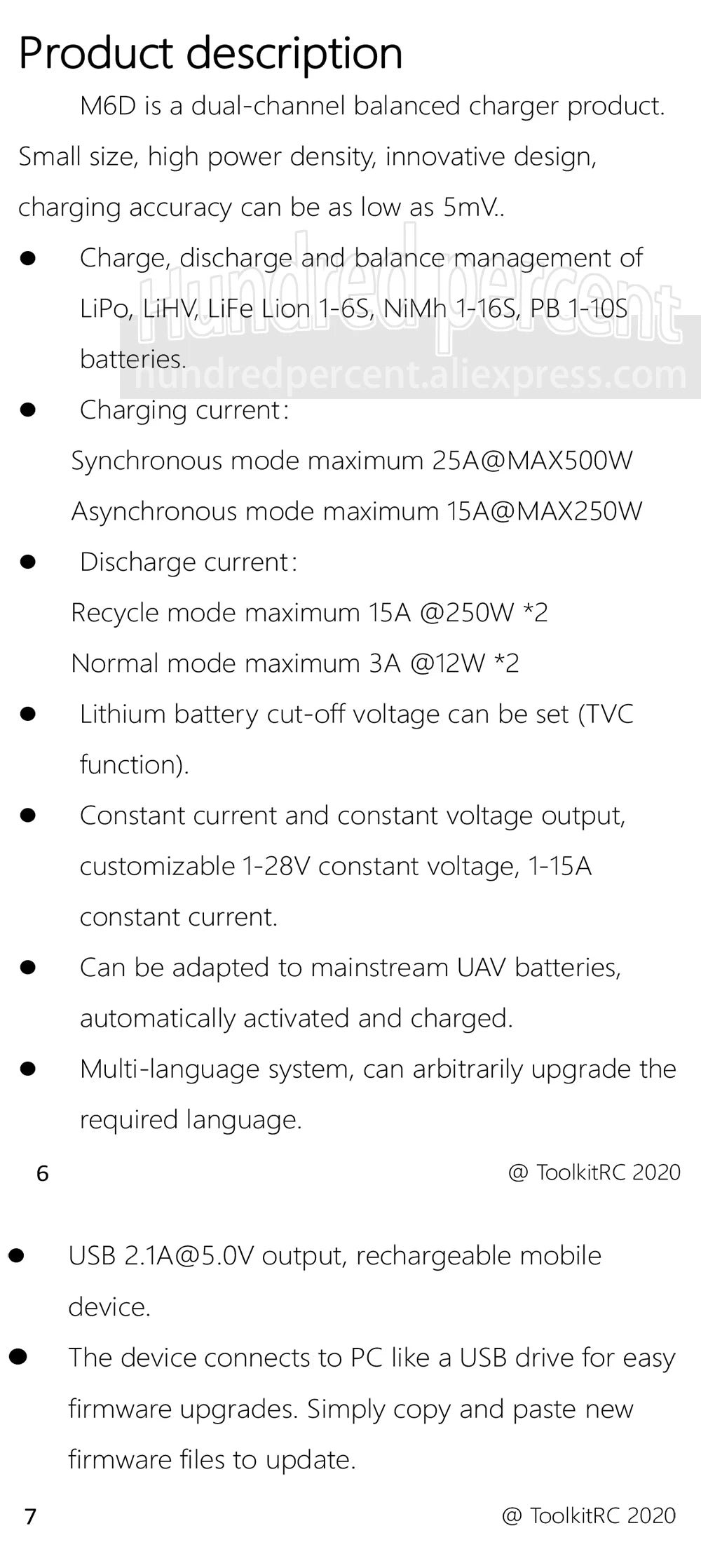 ToolkitRC M6D V3 500W 15A DC Dual Channel MINI Smart Charger Discharger For 1-6S Lipo Battery FPV Model Spare Part Replace
