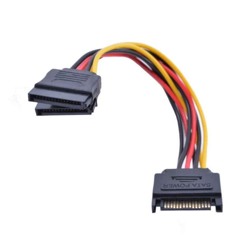 20cm SATA II Power Y Splitter Cable, 1x 15-Pin Male to 2x 15-Pin Female HDD Extension Cord for PC Upgrade