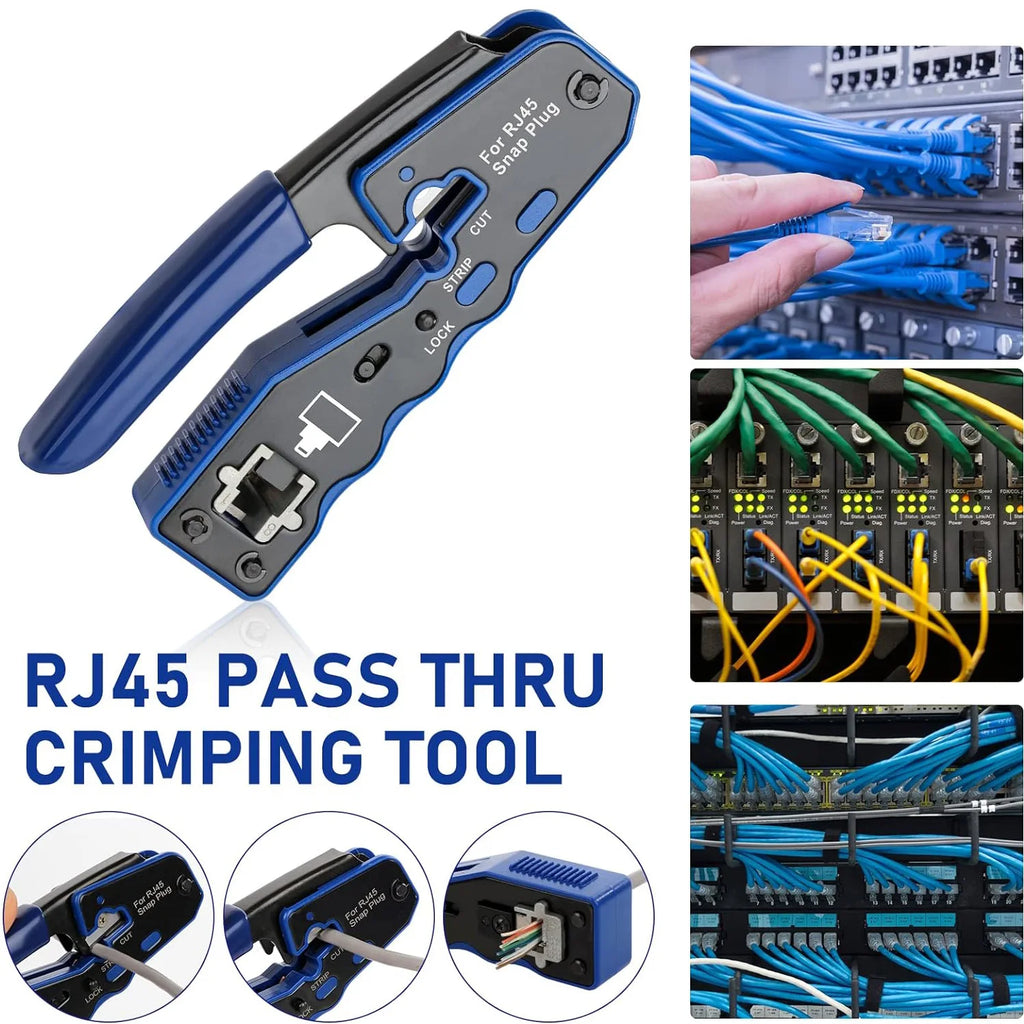 ZOERAX RJ45 Crimp Tool Ethernet Crimping Tool All-in-one Crimper For Pass Through Cat6 Cat5e Connectors With Replacement Blades