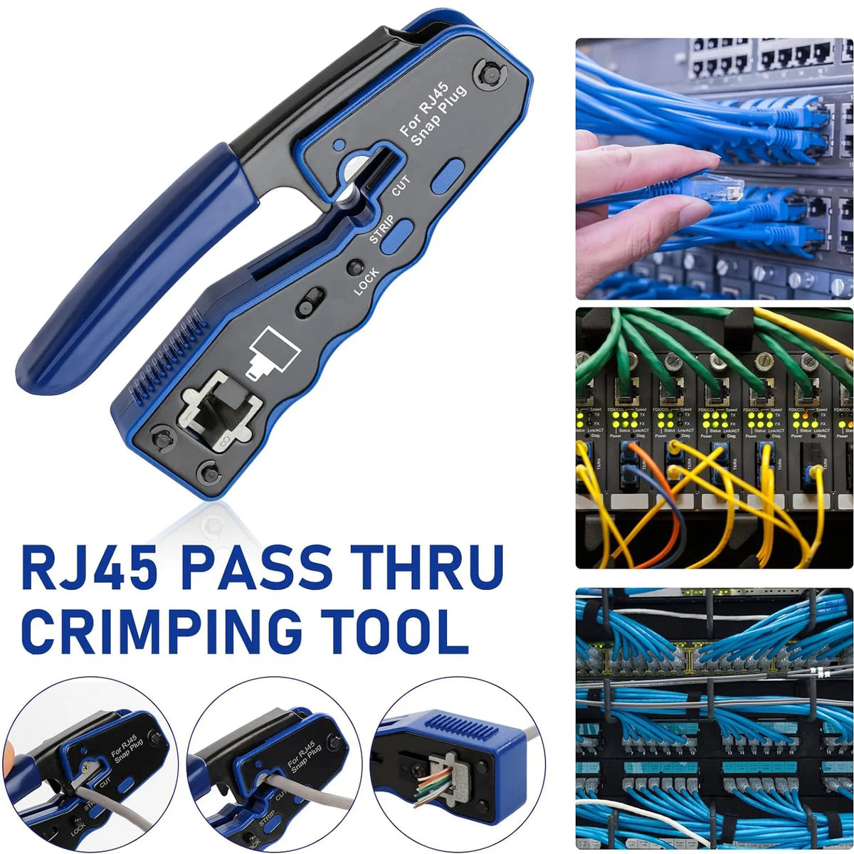 ZOERAX RJ45 Crimp Tool Ethernet Crimping Tool All-in-one Crimper For Pass Through Cat6 Cat5e Connectors With Replacement Blades