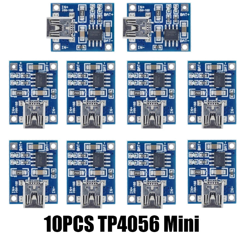 10PCS Micro/TYPE-C/MINI USB 5V 1A 18650 TP4056 Lithium Battery Charger Module Charging Board With Protection Dual Functions XCW