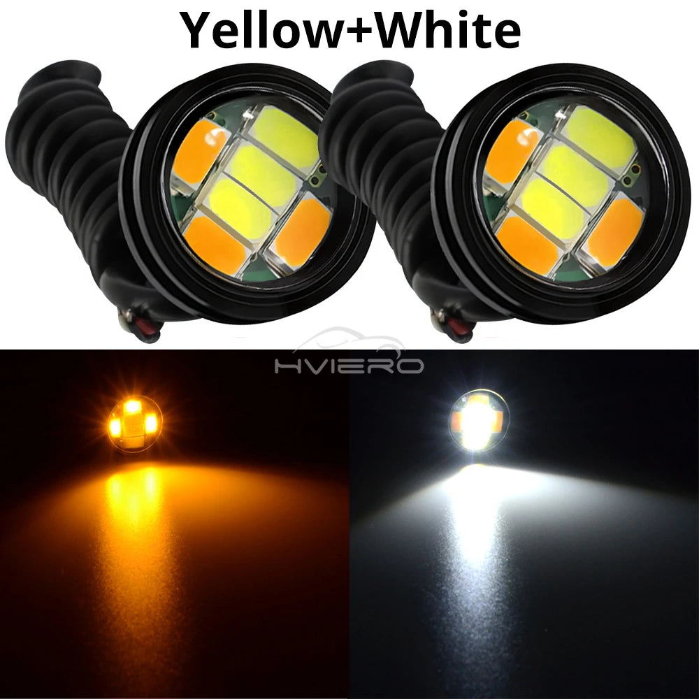 2pcs Car Daytime Running Lights White Yellow Eagle Eye LED 12V 5730 6smd Reversing Parking Tail Bulb Turn Signal Lamp Waterproof