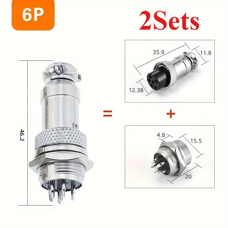 2 Sets  Male + Female GX16 Aviation Connector Plugs,2P/3P/4P/5P/6P/7P/8P/9P/10P Configurations Ideal