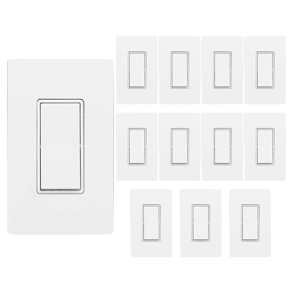 MOES [12 Pack] Paddle Rocker Light Switch, Single Pole On/Off 15Amp 120V, Glossy White Decorator, Self Grounding