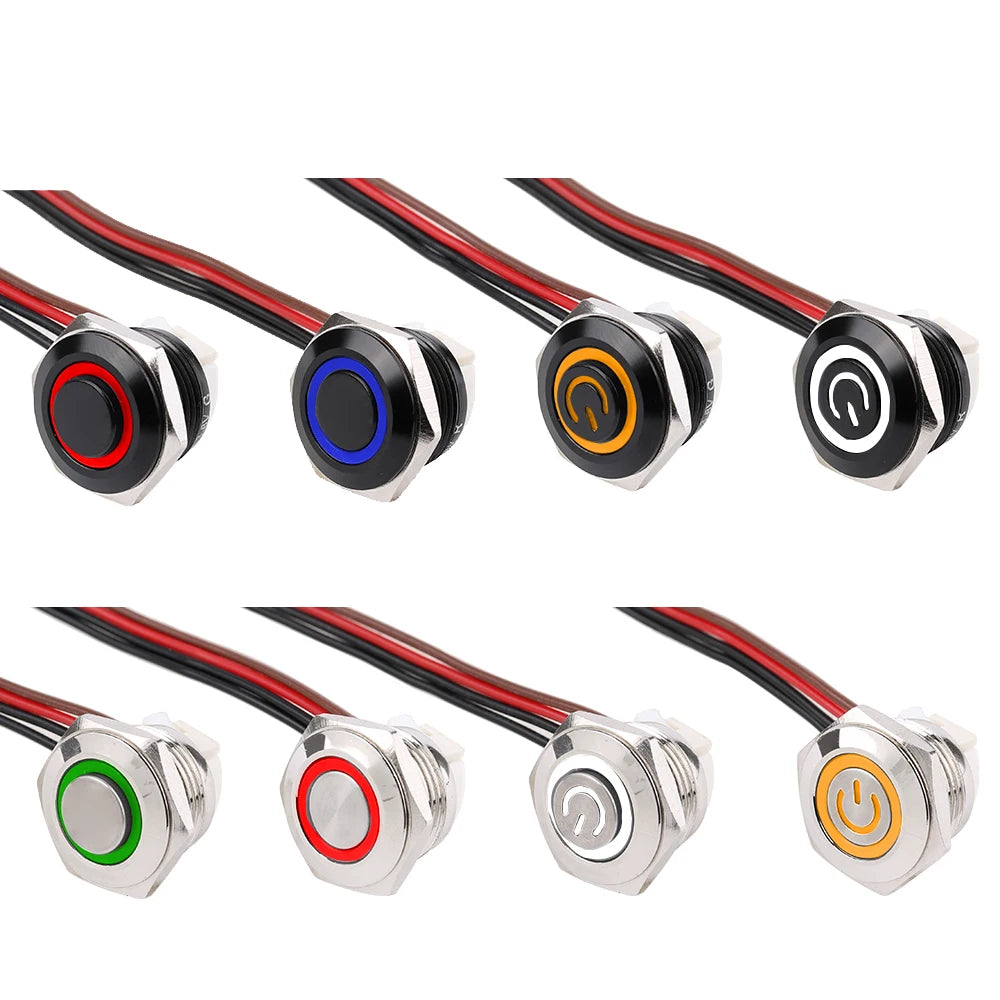 1 pc 16mm Ultra Short Metal Push Button Switch With Wire Momentary Reset With LED Light Flat/High Head 3V5V6V 12V24V Jog Switch