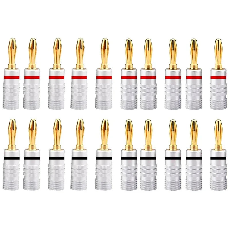 20pcs/10pairs 4MM Nut Banana Plugs 24K Gold-plated Connector With Screw Lock For Audio Jack Speaker Plugs Black&Red
