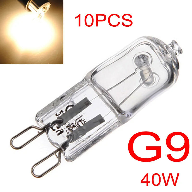 10pcs G9 25W 40W 60W Halogen Light Bulbs 2 Pin Base Warm White Small Bulb Lamps for Chandeliers / Cabinet Clear Frosted Lights