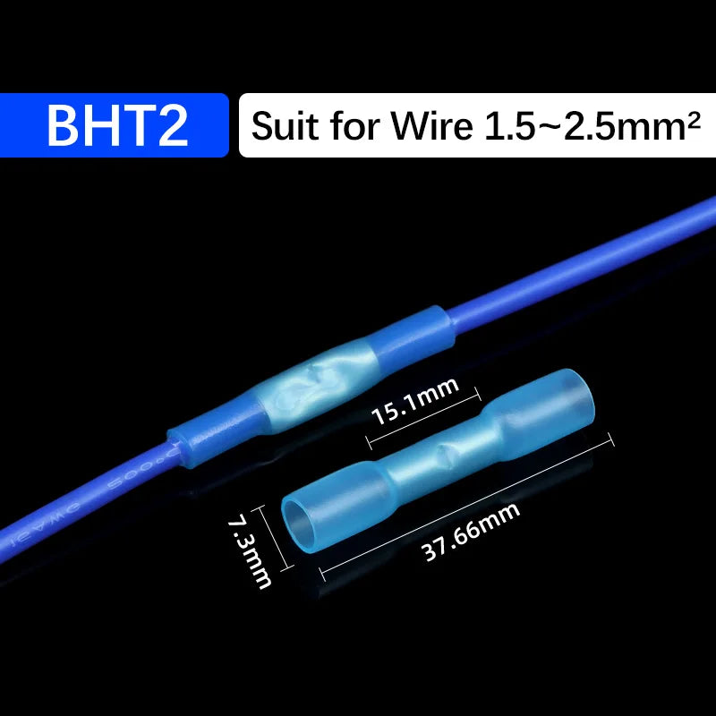 10-1000Pcs BHT0.5/BHT1.25/BHT2/BHT5 Butt Crimp Copper Tube Terminals 0.3-6 Heat Shrinkable Cable Insulation Waterproof Connector