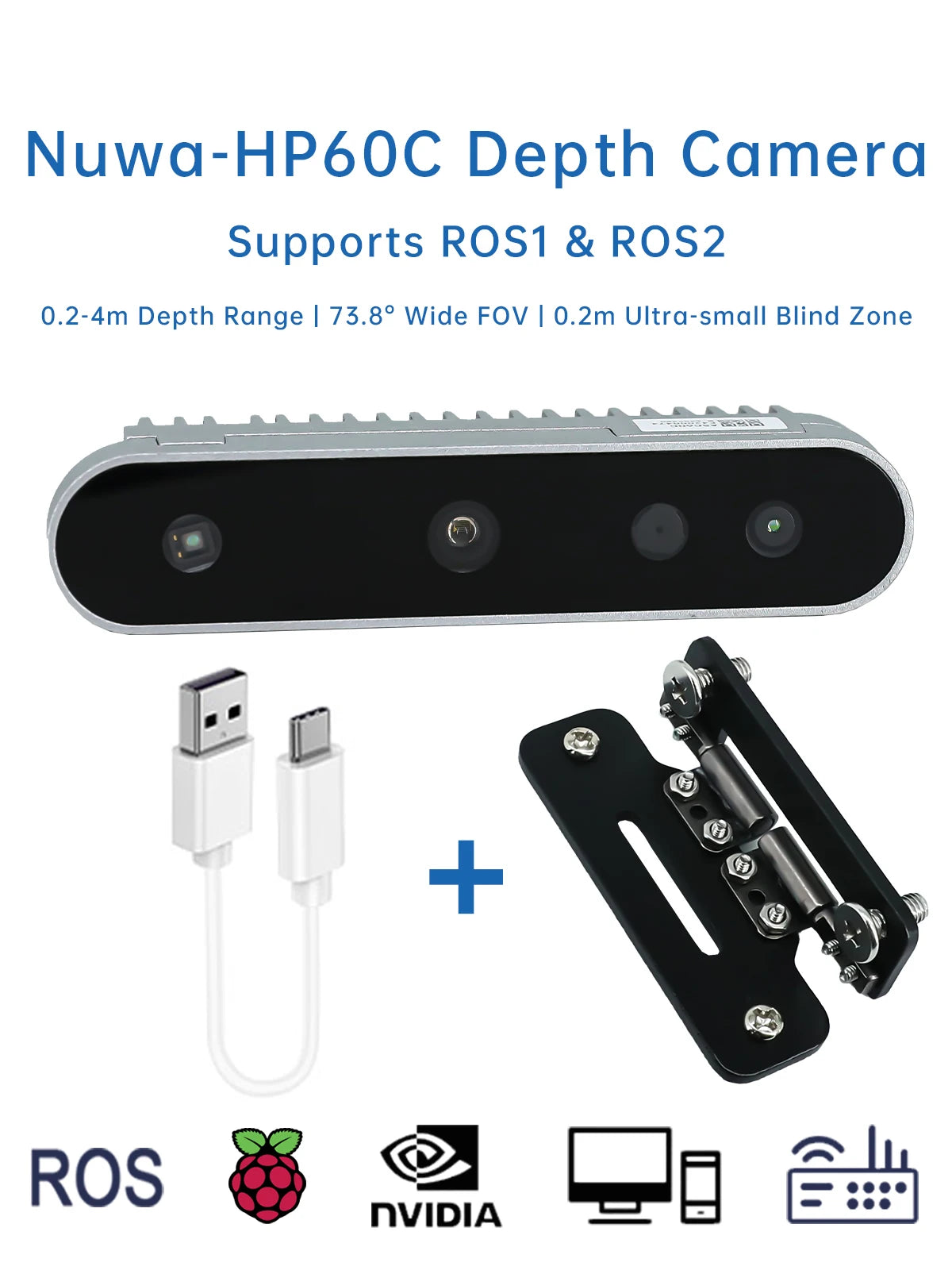 3D Depth Scanner Camera Nuwa-HP60C RGB  Light Imaging Sensor USB FOV 73.8° 0.2-4M For Raspberry PI ROS AI Robot Drones Car