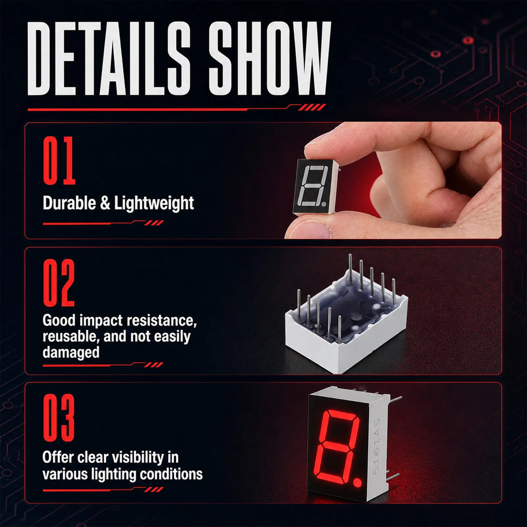 20Pcs Red LED Digit Tube Common 10-Pin 7 Segment 0.5 Inch Display Module High Reliability Display Module Drive Chip