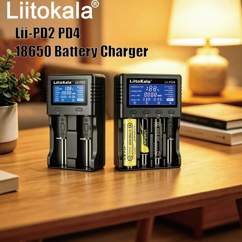 LiitoKala Lii-PD2 Lii-PD4 LCD Lipo Battery Charger For 21700 20700 18650 18350 26650 22650 14500 NiMH Smart Full Automatic Stop