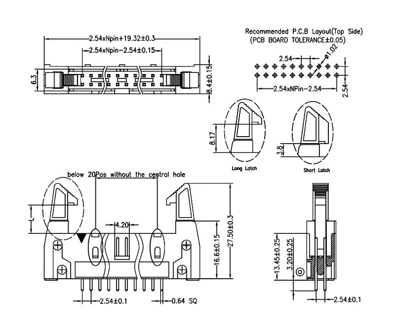 5Pcs 2.54mm Pitch DC2 Male IDC Connector Socket Header With Hook Horn Sample 6P 8P 10P 12P 14P 16P 20P 26P 30P 34P 40P 50P 64Pin