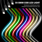 5V USB COB LED Strip Light Tape White Red Green Pink Ice Blue Yellow Flexible 320 LEDs 8mm PCB Ribbon TV Backlights Night Lamp