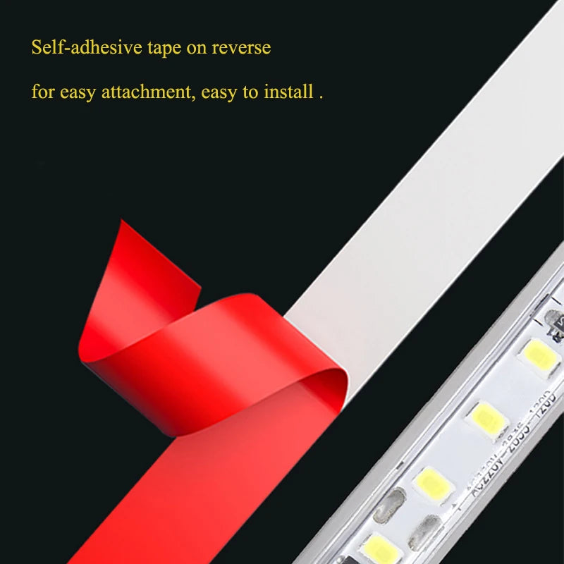 120LED/m LED Strip Light 220v Flexible&10cm Cuttable Soft Lamp Bar 2835 Tape Adhesive EU Plug Vanity Cabinet Wardrobe Home Decor
