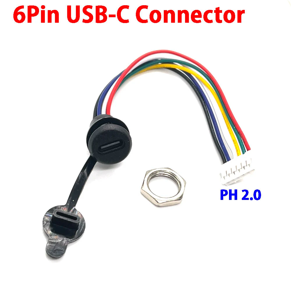 1PCS 2Pin - 6Pin USB-C Connector Type-C Waterproof with PH 2.0 Nut Locking Panel Mounting TPC Waterproof Fast Charging Jack Por